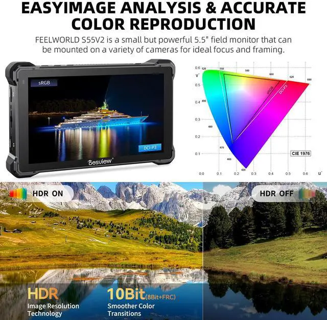 Alt view image 4 of 5 - Desview A7 Camera Field Monitor, 7 inch Touch Screen 2800nit 1920 * 1080 Full HD 4K HDMI with 3D Lut Waveform VectorScope Histogram False Color Peaking Focus for DSLR Camera