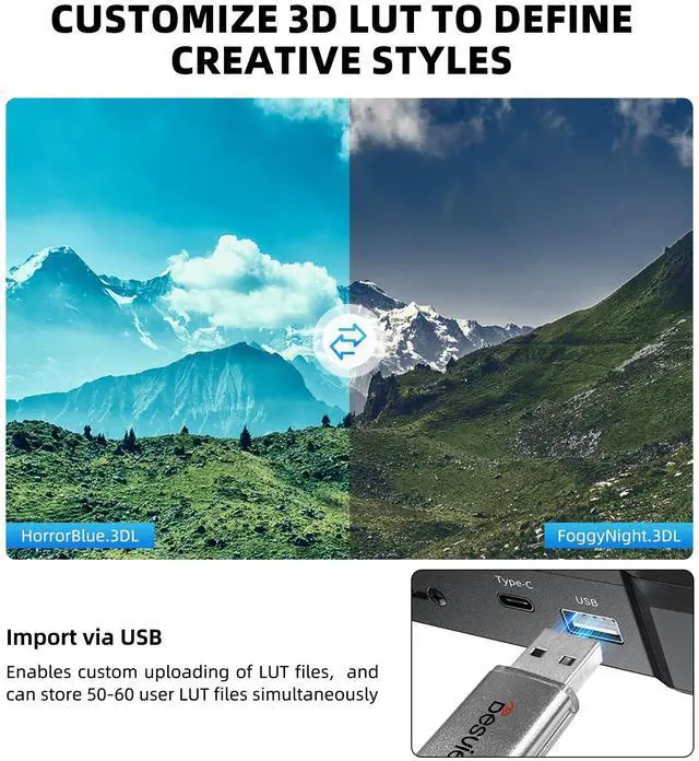 Alt view image 5 of 5 - Desview A7 Camera Field Monitor, 7 inch Touch Screen 2800nit 1920 * 1080 Full HD 4K HDMI with 3D Lut Waveform VectorScope Histogram False Color Peaking Focus for DSLR Camera