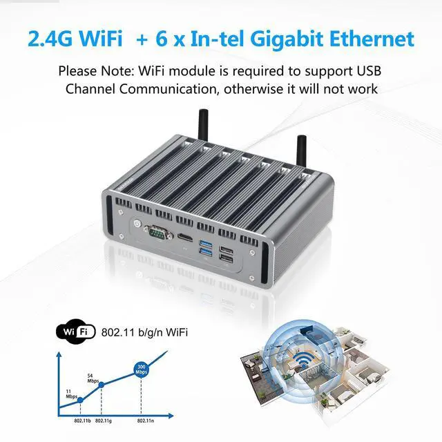 Alt view image 3 of 5 - Sharevdi Fanless Mini PC Micro Firewall Appliance 6* Intel i211AT RJ45 Gigabit Intel Core i3 6006U Computer, Network Router Mini Server, USB3.0/HD/COM/AES-NI 8G DDR4 128GB SSD (i3 6006U)
