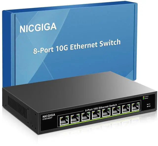 Main image of 8 Port 10G Ethernet Switch Unmanaged,with 8X 10Gb Base-T Ports, NICGIGA 10Gbps Network Switch Easy for 10G NAS,PC,WiFi7 Router,10G Adapter/NIC. Desktop or 19-inch Rack Mount, Plug and Play.