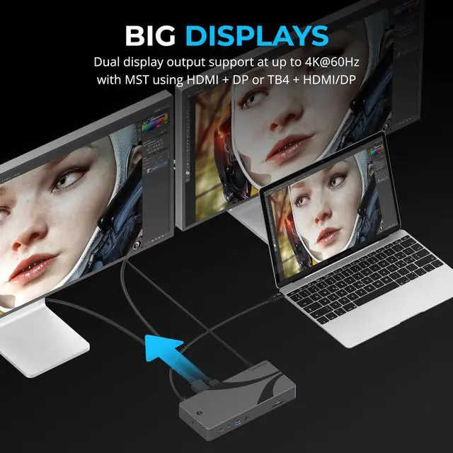 Alt view image 5 of 5 - SABRENT Thunderbolt 4 Docking Station, TB4 Ports, 8K/4K, USB4 & TB3 Compatible, DP 1.4, HDMI 2.1, USB-C/USB-A Ports, Gigabit Ethernet, Audio Jack, SD/TF Card Reader, Windows/macOS/Linux (DS-T4MF)