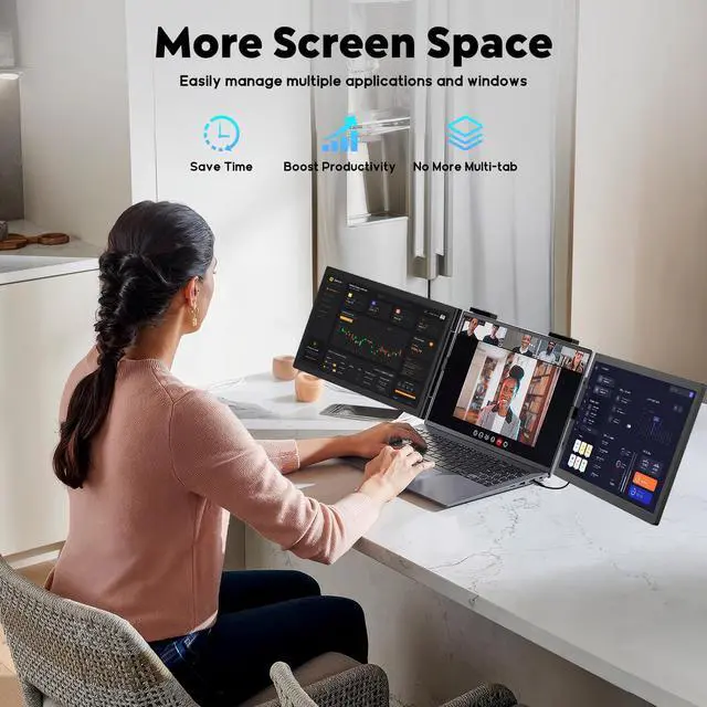 Alt view image 3 of 5 - HONGO Laptop Screen Extender -Portable Monitor with Dual Screen 14" -Laptop Monitor Extender Compatible with Windows Mac for Travel Work Fits 14"-16" Laptops