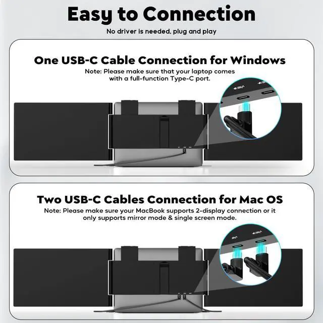Alt view image 4 of 5 - HONGO Laptop Screen Extender -Portable Monitor with Dual Screen 14" -Laptop Monitor Extender Compatible with Windows Mac for Travel Work Fits 14"-16" Laptops