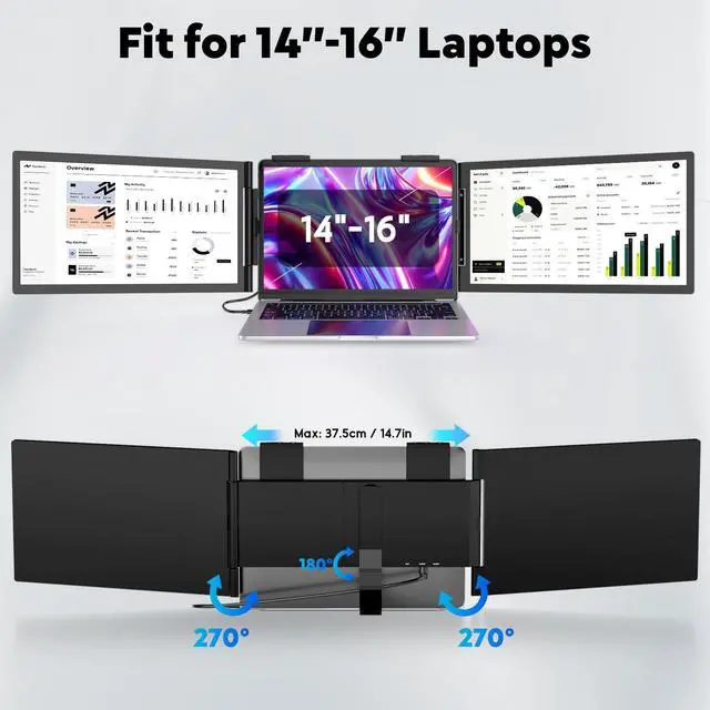 Alt view image 5 of 5 - HONGO Laptop Screen Extender -Portable Monitor with Dual Screen 14" -Laptop Monitor Extender Compatible with Windows Mac for Travel Work Fits 14"-16" Laptops