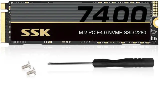 Main image of SSK M.2 NVMe SSD 4TB, PCIe Gen 4.0 x4 M.2 2280 SSD Card Up to 7400MB/s, NVMe 2.0 Internal Gaming Solid State Drive Support DRAM-Less Low Power Consumption, Trim, Graphene Heatsink Included