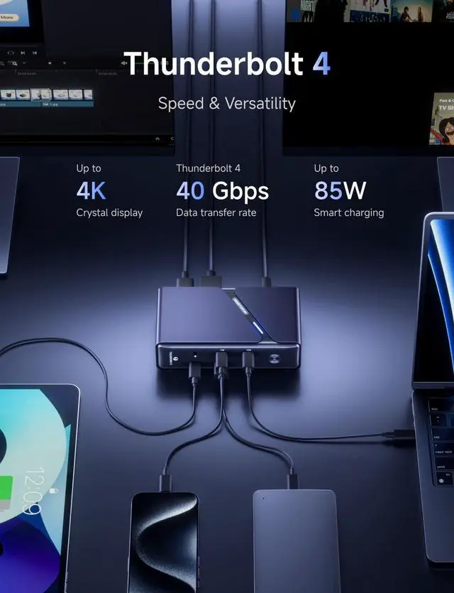 Alt view image 3 of 5 - MINISFORUM TB4-01 12-in-1 Docking Station,Intel JHL8440 Thunderbolt 4 Controller,PD 85W,HDMI 2.1/DP1.4,SD/TF, Thunderbolt 4X 2,3 x USBA,1 x USB C,2.5G RJ45