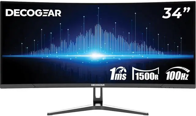 Main image of Deco Gear 34 Curved Ultrawide Business Monitor | 3440x1440, 100Hz, 1500R, 99% sRGB | Adjustable Stand, 2 HDMI and 2 DisplayPort | HDR, Low Blue Light, PIP/PBP