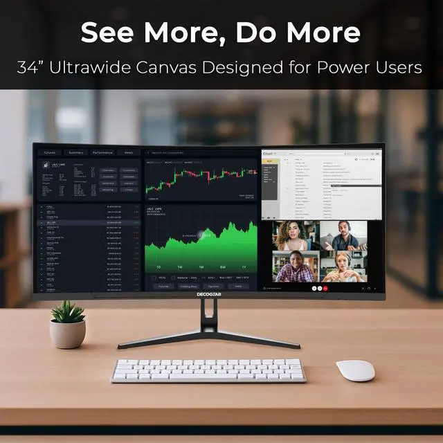 Alt view image 3 of 5 - Deco Gear 34 Curved Ultrawide Business Monitor | 3440x1440, 100Hz, 1500R, 99% sRGB | Adjustable Stand, 2 HDMI and 2 DisplayPort | HDR, Low Blue Light, PIP/PBP