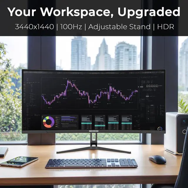 Alt view image 2 of 5 - Deco Gear 34 Curved Ultrawide Business Monitor | 3440x1440, 100Hz, 1500R, 99% sRGB | Adjustable Stand, 2 HDMI and 2 DisplayPort | HDR, Low Blue Light, PIP/PBP