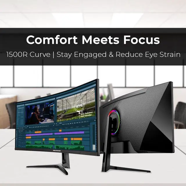 Alt view image 4 of 5 - Deco Gear 34 Curved Ultrawide Business Monitor | 3440x1440, 100Hz, 1500R, 99% sRGB | Adjustable Stand, 2 HDMI and 2 DisplayPort | HDR, Low Blue Light, PIP/PBP