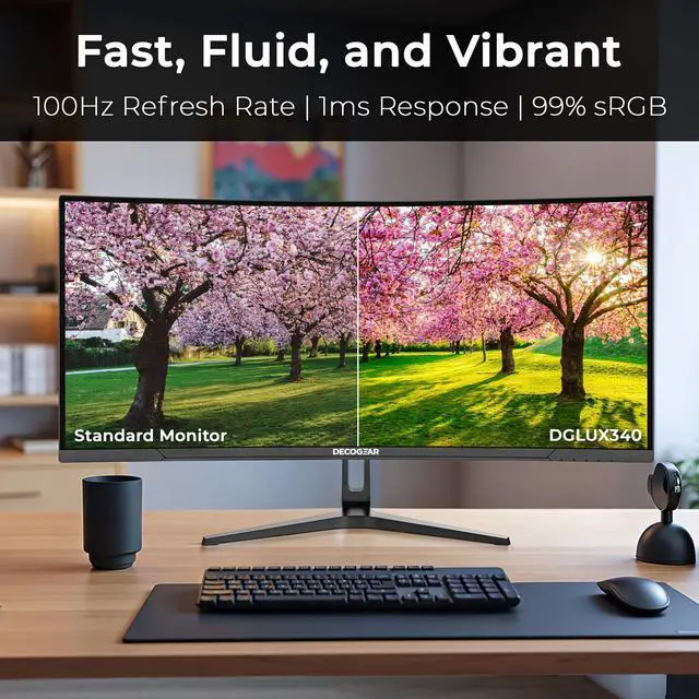 Alt view image 5 of 5 - Deco Gear 34 Curved Ultrawide Business Monitor | 3440x1440, 100Hz, 1500R, 99% sRGB | Adjustable Stand, 2 HDMI and 2 DisplayPort | HDR, Low Blue Light, PIP/PBP