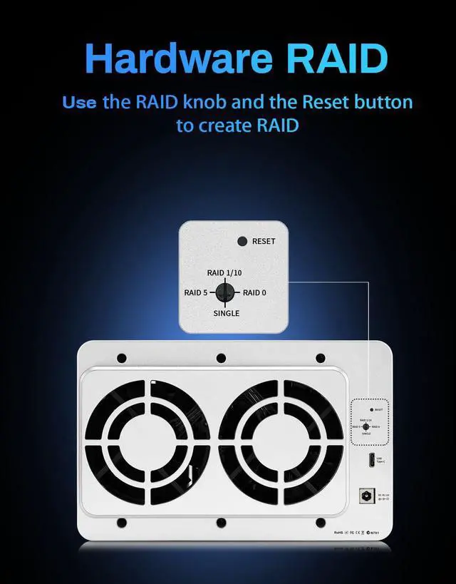 Alt view image 3 of 5 - TERRAMASTER D5-310 HDD Enclosure 5Bay - Hardware Raid Supports RAID 5, 0, 1, 10, Single, USB 3.1 Type-C Direct Attached Storage Backup Software Included (Diskless)