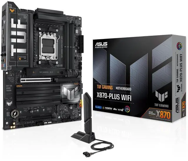 Main image of ASUS TUF Gaming X870-PLUS WiFi AMD AM5 X870 ATX Motherboard, 16+2+1, 80A SPS Power Stages, DDR5, PCIe 5.0 Ready, Four M.2 Slots, Wi-Fi 7, 2.5Gb LAN, HDMI, USB4® 40Gbps, SATA 6 Gbps, USB 20Gbps Type-C
