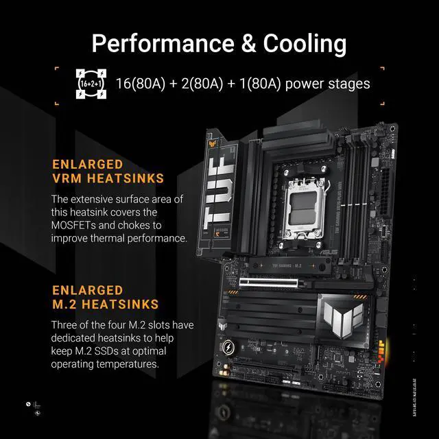 Alt view image 3 of 5 - ASUS TUF Gaming X870-PLUS WiFi AMD AM5 X870 ATX Motherboard, 16+2+1, 80A SPS Power Stages, DDR5, PCIe 5.0 Ready, Four M.2 Slots, Wi-Fi 7, 2.5Gb LAN, HDMI, USB4® 40Gbps, SATA 6 Gbps, USB 20Gbps Type-C