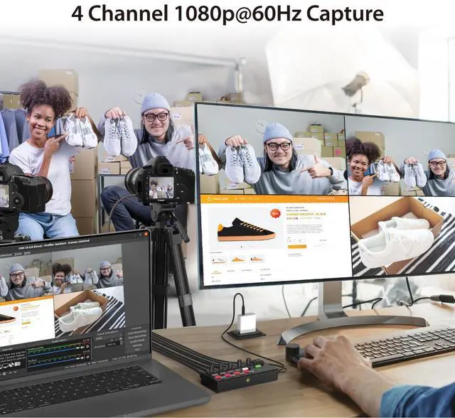 Alt view image 3 of 5 - j5create All-in-One Live Streaming Station - Quad HDMI Capture, Audio Mixer, Video Switcher, Plug & Play, for Streaming, Video Conferencing, Teaching, Broadcasting (JVA08)