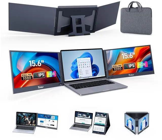 Main image of Yinker Laptop Screen Extender, 15.6'' Portable Triple Laptop Monitor Extender, Only One USB-C Connection, 1080P FHD, 360° Rotation Compatible with MacOS, Windows, Android, Fit 11-17'' Laptops