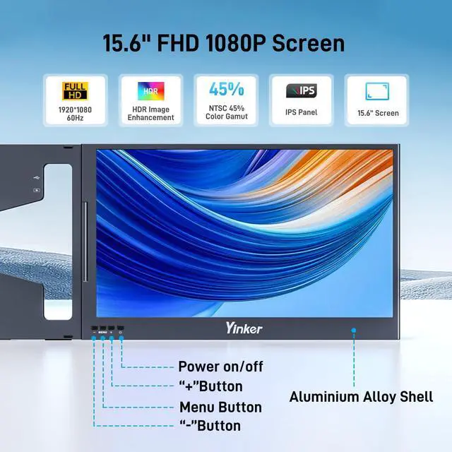 Alt view image 4 of 5 - Yinker Laptop Screen Extender, 15.6'' Portable Triple Laptop Monitor Extender, Only One USB-C Connection, 1080P FHD, 360° Rotation Compatible with MacOS, Windows, Android, Fit 11-17'' Laptops