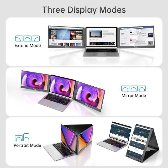 Alt view image 5 of 5 - Yinker Laptop Screen Extender, 15.6'' Portable Triple Laptop Monitor Extender, Only One USB-C Connection, 1080P FHD, 360° Rotation Compatible with MacOS, Windows, Android, Fit 11-17'' Laptops