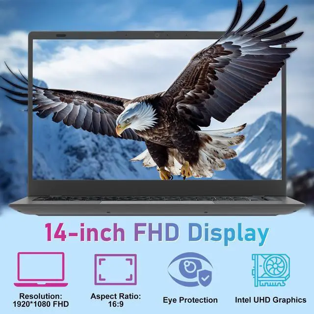 Alt view image 2 of 5 - 2025 Laptop Computer 14 Inch FHD 1080p, Windows 11 Pro with MS Office for School College Students Business, 8GB RAM, 256GB SSD, Dual-Core Intel Celeron(Up to 2.6 GHz), Webcam, Wi-Fi, Bluetooth 5.0