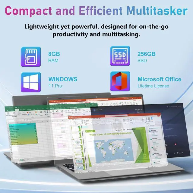 Alt view image 4 of 5 - 2025 Laptop Computer 14 Inch FHD 1080p, Windows 11 Pro with MS Office for School College Students Business, 8GB RAM, 256GB SSD, Dual-Core Intel Celeron(Up to 2.6 GHz), Webcam, Wi-Fi, Bluetooth 5.0
