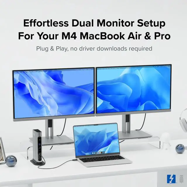 Alt view image 3 of 5 - Plugable 16-in-1 Thunderbolt 4 Dock  Dual 4K Monitors for M4 MacBook Air/Pro, 100W Charging, 2X HDMI, 2X DisplayPort, 2.5G Ethernet, 7X USB, MicroSD/SD Card Reader, Audio, Windows & USB4 Compatible