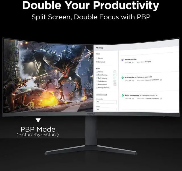 Alt view image 4 of 5 - KOORUI 34-inch Ultrawide Curved WQHD 3440×1440 Gaming Monitor, 165Hz 144Hz Curved 1000R- PIP/PBP, 1ms(MPRT) with DisplayHDR 400, FreeSync Premium, 75 * 75mm VESA, HDMI/DisplayPort, 34E6UC