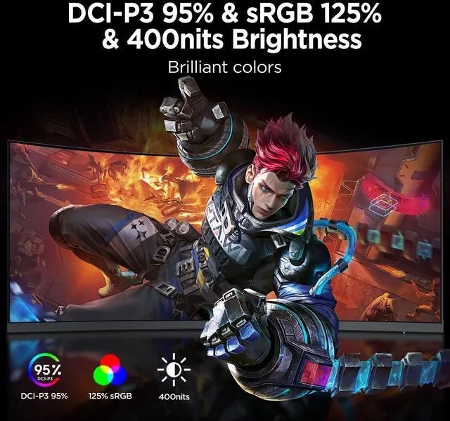 Alt view image 3 of 5 - KOORUI 34-inch Ultrawide Curved WQHD 3440×1440 Gaming Monitor, 165Hz 144Hz Curved 1000R- PIP/PBP, 1ms(MPRT) with DisplayHDR 400, FreeSync Premium, 75 * 75mm VESA, HDMI/DisplayPort, 34E6UC