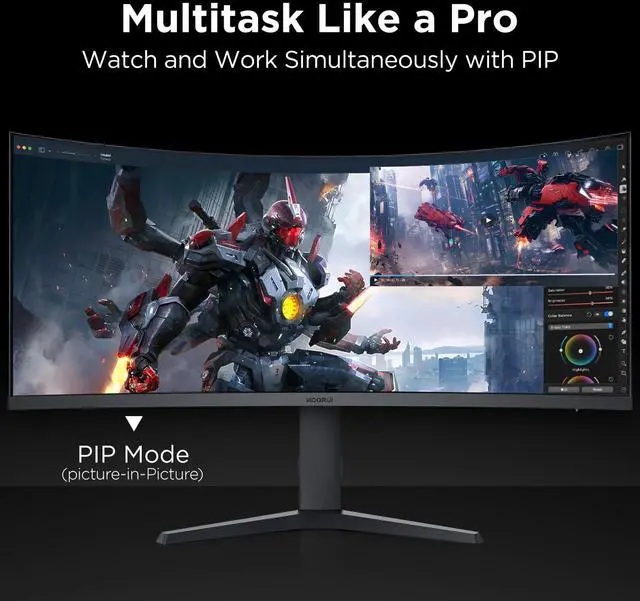 Alt view image 5 of 5 - KOORUI 34-inch Ultrawide Curved WQHD 3440×1440 Gaming Monitor, 165Hz 144Hz Curved 1000R- PIP/PBP, 1ms(MPRT) with DisplayHDR 400, FreeSync Premium, 75 * 75mm VESA, HDMI/DisplayPort, 34E6UC