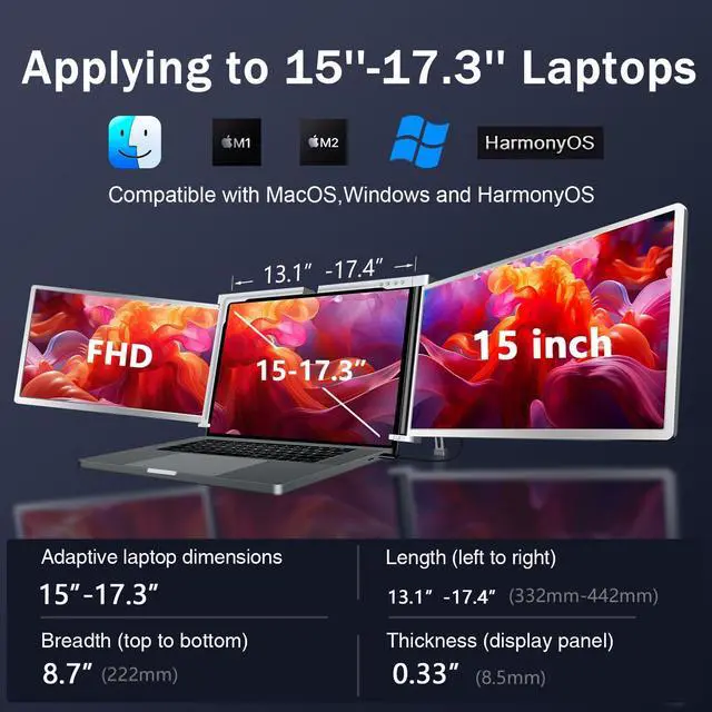 Alt view image 2 of 5 - DANCESOUL 15'Laptop Screen Extender, Dual Monitor,Just 1 CABE Type-C/USB-A Plug & Play,1080P FHD IPS Laptop Monitor Extender Compatible with Windows/Mac(for 15-17.3" laptops)
