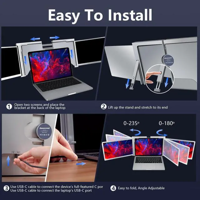Alt view image 4 of 5 - DANCESOUL 15'Laptop Screen Extender, Dual Monitor,Just 1 CABE Type-C/USB-A Plug & Play,1080P FHD IPS Laptop Monitor Extender Compatible with Windows/Mac(for 15-17.3" laptops)