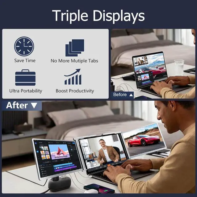 Alt view image 5 of 5 - DANCESOUL 15'Laptop Screen Extender, Dual Monitor,Just 1 CABE Type-C/USB-A Plug & Play,1080P FHD IPS Laptop Monitor Extender Compatible with Windows/Mac(for 15-17.3" laptops)