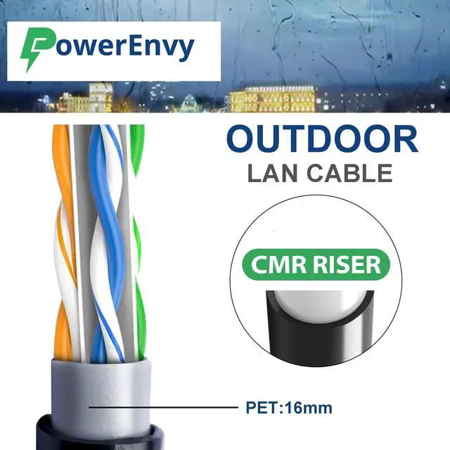 Alt view image 3 of 5 - PowerEnvy Cat6 Riser Ethernet UTP Cable (CMT) - 550Mhz, 10Gbps Max, 1000ft - Outdoor Rated, 23 AWG, UTP 4 Twisted Pair Solid Bare Copper, CMR Rated Cable, Tangle-Free Pull Box - Black