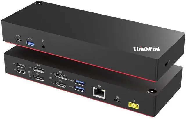 Main image of ThinkPad 40AF0135 Universal Hybrid USB-C with USB-A Adapter Docking Station for Lenovo Laptops, Dual Monitor, Comes with ITSPWR HDMI 4K Cable + 50 Cable Ties