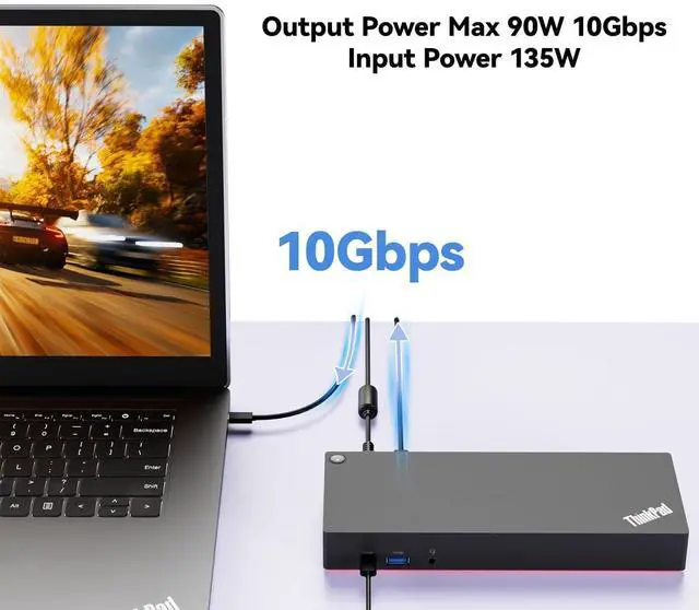 Alt view image 5 of 5 - ThinkPad 40AF0135 Universal Hybrid USB-C with USB-A Adapter Docking Station for Lenovo Laptops, Dual Monitor, Comes with ITSPWR HDMI 4K Cable + 50 Cable Ties