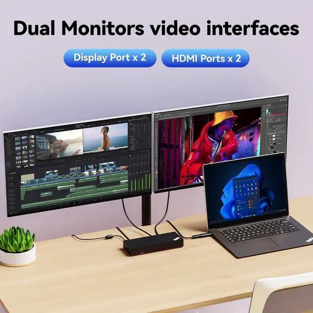 Alt view image 4 of 5 - ThinkPad 40AF0135 Universal Hybrid USB-C with USB-A Adapter Docking Station for Lenovo Laptops, Dual Monitor, Comes with ITSPWR HDMI 4K Cable + 50 Cable Ties