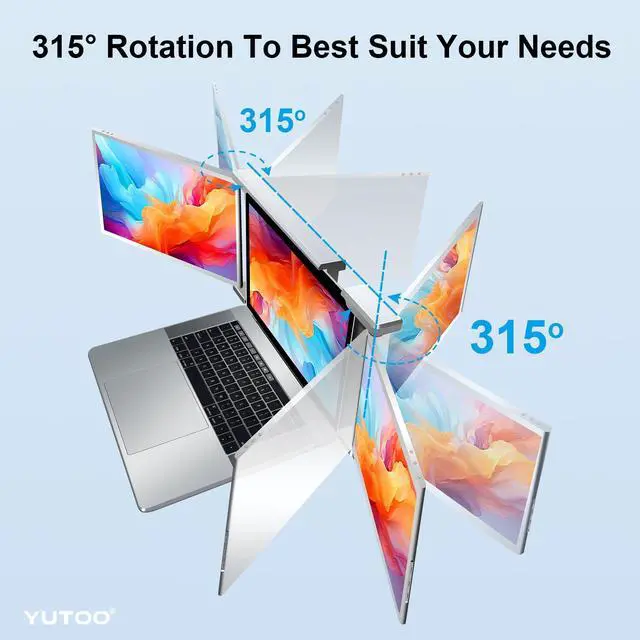 Alt view image 5 of 5 - YUTOO Laptop Screen Extender, 14" Portable Triple Monitor for Laptops 315° Rotate| Plug and Play| 1080P| FHD, Laptop Monitor Extender for 13.5~16.5" Laptops, HDMI/USB-A/Type-C,for Mac/Wins/Android/Dex
