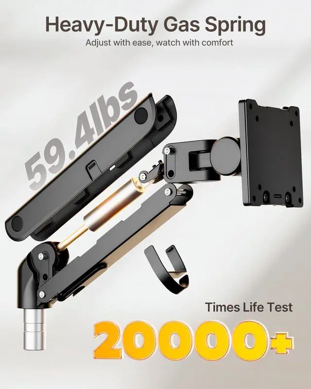 Alt view image 4 of 5 - monTEK Dual Monitor Arm for up to 57" and 59.4 lbs Ultrawide Screen, Aluminum Heavy-Duty Gas Spring Vertical Stackable Curved Screen Adjustable Monitor Stand, 75/100mm Vesa Mount, Black