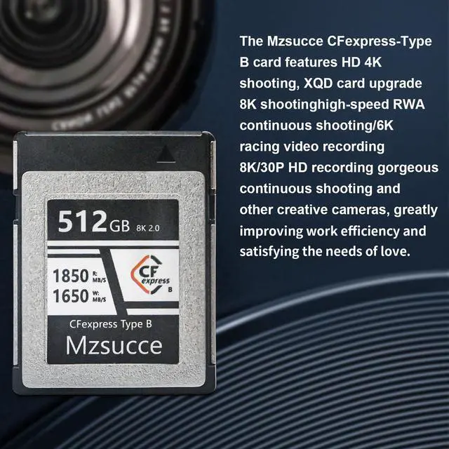 Alt view image 4 of 5 - Mzsucce CFexpress-Type B Card, Memory Card, Camera Memory Card, high-Speed Image Card, 8K HD Continuous Recording, Stable and Durable, XQD Card Upgrade, Suitable for Nikon/Canon/Panasonic (1024, GB)