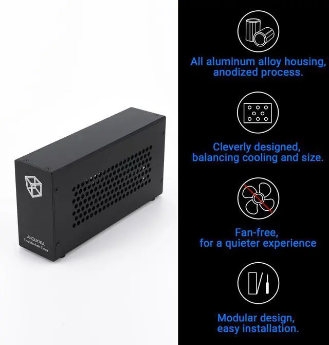 Alt view image 4 of 5 - ANQUORA Thunderbolt 3 to PCIe Card Dock with one PCIe 3.0 x16 Slot, 60W Power Supply, External Enclosure for PCIe Card for Laptop/Desktop, Aluminum Alloy Housing (TD1s)