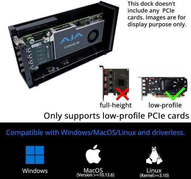 Alt view image 5 of 5 - ANQUORA Thunderbolt 3 to PCIe Card Dock with one PCIe 3.0 x16 Slot, 60W Power Supply, External Enclosure for PCIe Card for Laptop/Desktop, Aluminum Alloy Housing (TD1s)