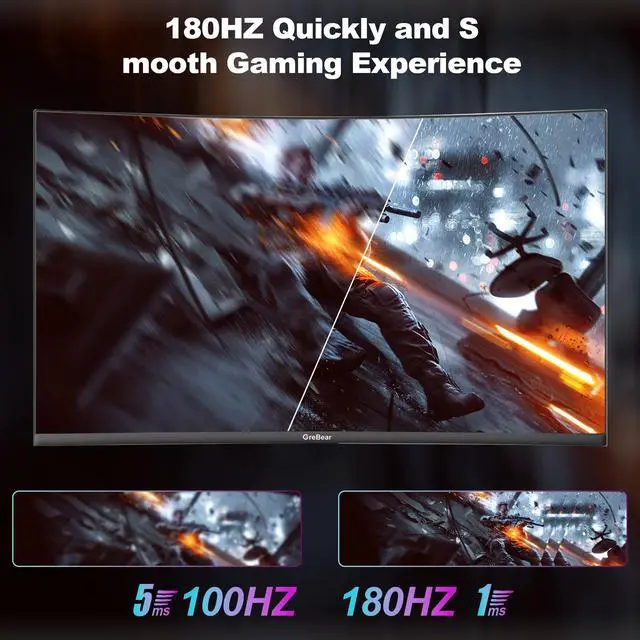 Alt view image 5 of 5 - 27 Inch Curved Gaming Monitor 180HZ QHD Height Adjustable, Professional PC 2K Monitors 2560 x 1440p Home Office Computer Screen, HDMI, DP, AdaptiveSync, 1500R, Build-in Speaker, 100 x 100 mm VESA
