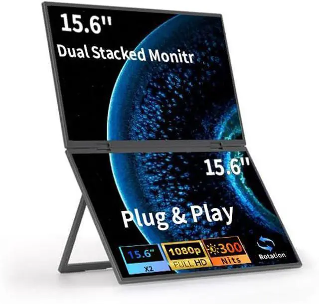 Main image of sibolan Dual Portable Monitor, 15.6" 1080P FHD IPS Folding Stacked Triple Laptop Screen Extender, USB-C Plug & Play Travel Extended Computer Display for Laptop PC Windows Mac/Stand