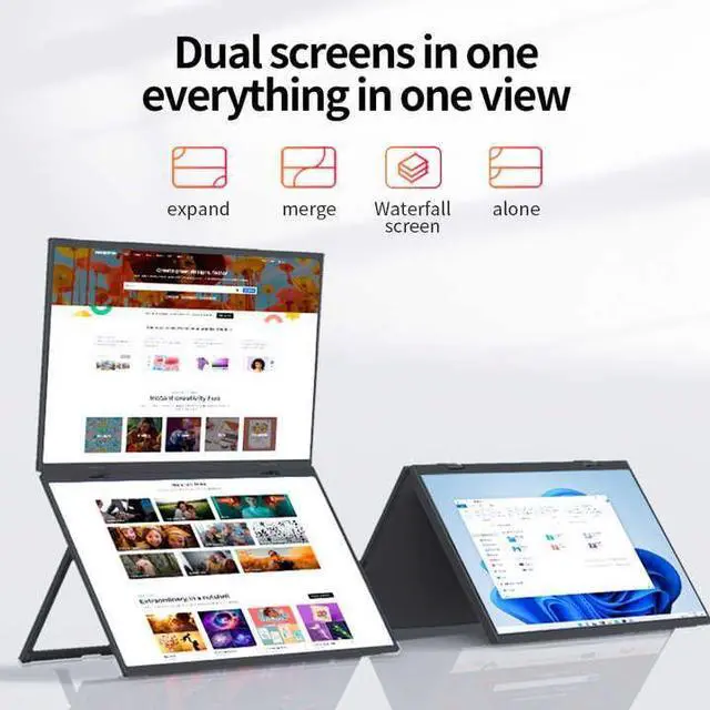 Alt view image 3 of 5 - sibolan Dual Portable Monitor, 15.6" 1080P FHD IPS Folding Stacked Triple Laptop Screen Extender, USB-C Plug & Play Travel Extended Computer Display for Laptop PC Windows Mac/Stand