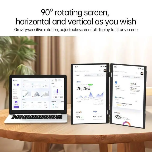 Alt view image 5 of 5 - sibolan Dual Portable Monitor, 15.6" 1080P FHD IPS Folding Stacked Triple Laptop Screen Extender, USB-C Plug & Play Travel Extended Computer Display for Laptop PC Windows Mac/Stand