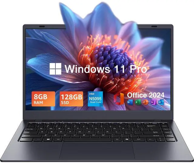 Main image of UOWAMOU 14" Laptop Windows 11 Pro - Intel N5095 Quad-Core, 8GB RAM 128GB SSD, WiFi 5/Bluetooth 5.0, Webcam Privacy Cover, Preloaded Office 2024 - Ultra-Portable