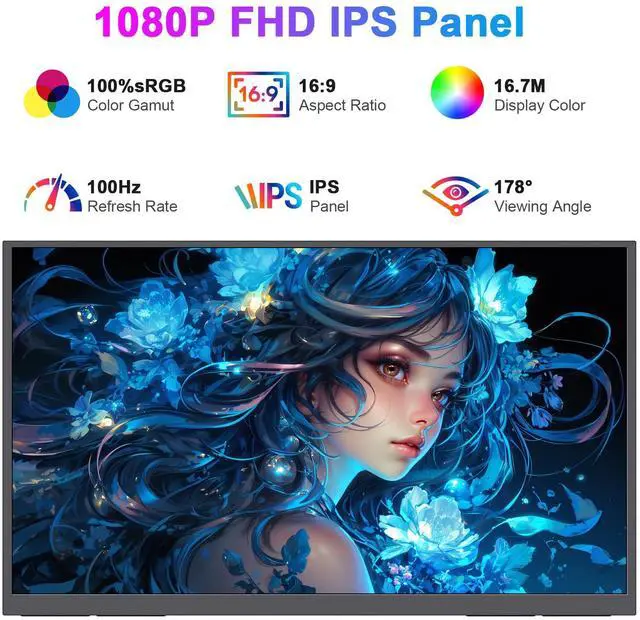 Alt view image 2 of 5 - AHXJKA 23.8 Inch Portable Monitor,100HZ Gaming Monitor,FHD IPS/HDR Computer Screen Extender with Built-in Speakers -Compatible with Laptop PC Phone PS4/PS5 Switch