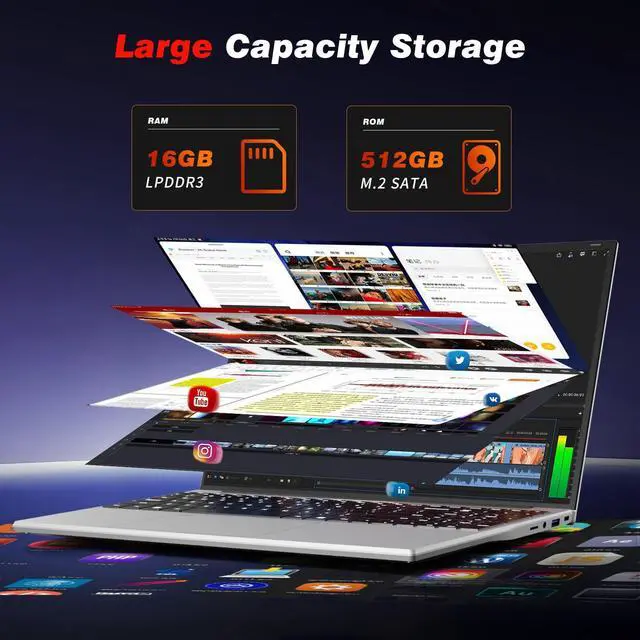 Alt view image 2 of 5 - 2025 Gaming Laptop,15.6 Inch Laptop,Laptops 16GB 512GB SSD,Laptop Computer N5095,Traditional Laptop Computers 180 Angle Opening,Lap top Fingerprint Unlock Backlit Keyboard,1920X1080 FHD IPS MINI-HDMI