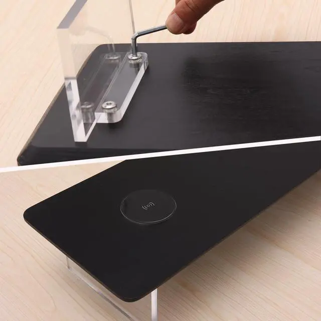 Alt view image 5 of 5 - SUIBIAN Black Monitor Stand Riser with Wireless Charging 31.5Inch Large, Computer Monitor Stand,Wooden Desktop Organizer Shelf for Office Desk Computer,Laptop,TV (Black Oak)