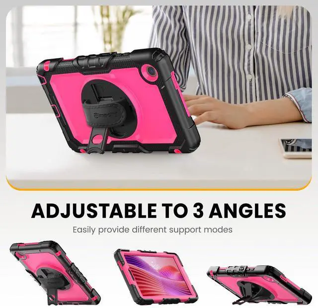 Alt view image 4 of 5 - timecity Tablet Case for Lenovo Tab K9/ Tab One 8.7 inch 2025 (TB305XU/ TB305FU) Drop-Proof Protection Cover with 360° Rotate Kickstand & Shoulder Strap & Screen Protector & Stylus Holder - Rose