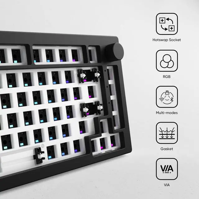 Alt view image 2 of 5 - Akko 5075B Custom Gaming Keyboard Kit Black 75% VIA Multi-Modes Gasket Mount Barebones Mechanical Keyboard VIA Programmable with RGB Backlit Hot-swappable